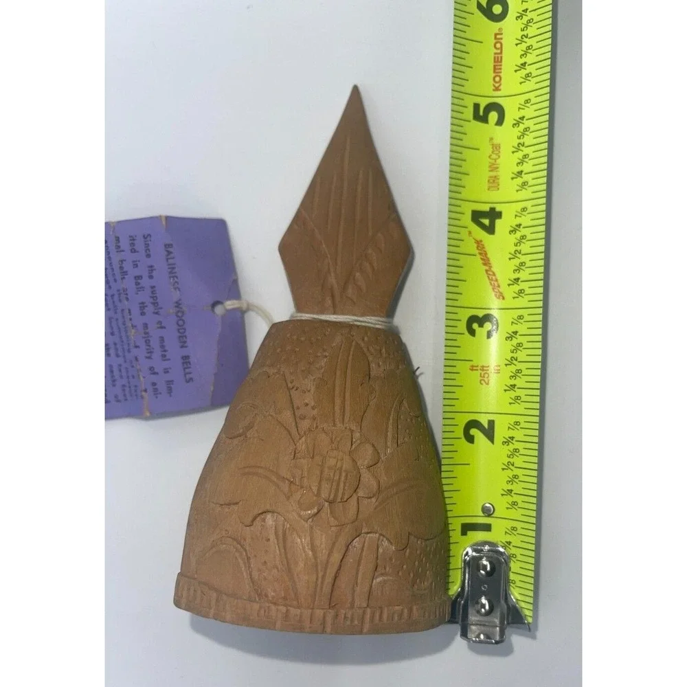 Wooden Indonesian Bali Flower Hand Carved Bell 5